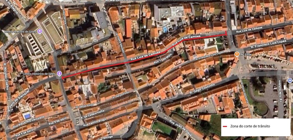 Extensão da Rua Luís de Camões abrangida pelo corte
